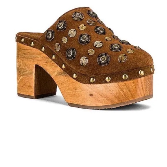 Free People Brown Studded Suede Clog Mules - Picture 3 of 14